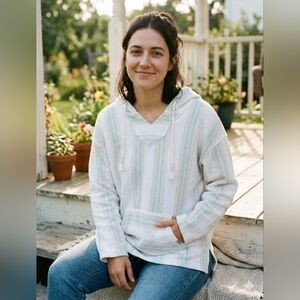 Southern Spirit Large Pastel Striped Terry Cloth Baja Hoodie"